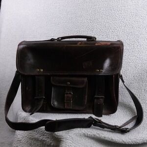 Buffalo Jackson Dark Brown‎ Leather Messenger Bag Briefcase Satchel Vintage Look